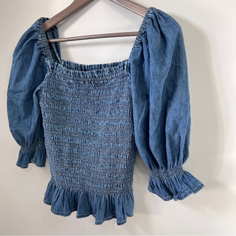 GAP Blue Smocked Blouse with Ruffle Details - Picture 5 of 6